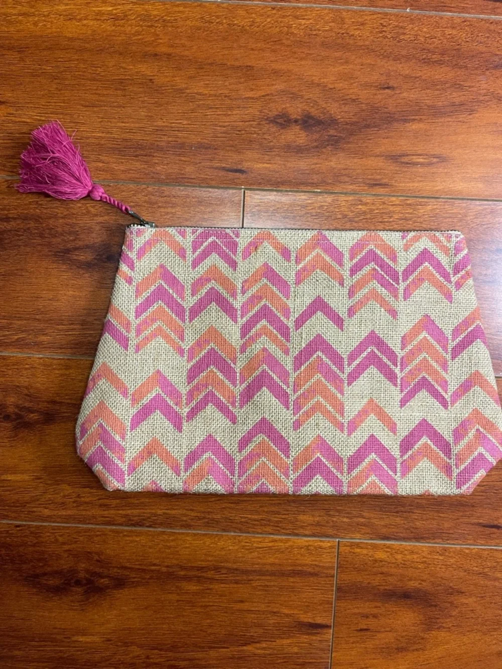 Neiman Marcus Fashioned for Change Chevron Jute Cosmetic Bag | NWOT